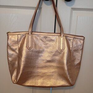 FOSSIL Rose Gold Leather Sydney Tote Bag